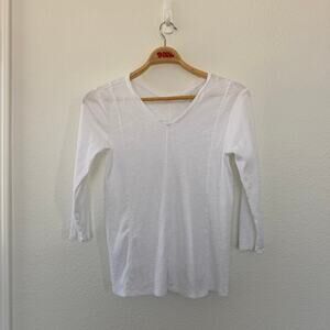 J. Jill Pima Cotton White Double V-Neck Tee 3/4 Sleeve Women's Medium